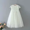 Little Girl New Floral Lace Dress Girl Gray Hollow Flower Tulle Clothes Cute Girl Birthday Party Princess Costume Kid Maxi Dress G220518