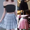 Harajuku Black Saias Das Mulheres Verão Alto Cintura Anime Kawaii Uniforme Curto Mini Mini Branco Manta Plated Skirt 220317