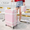 Beasumoreかわいい韓国ローリング荷物セットスピナー女性旅行バッグスーツケースホイールパスワードトロリーインチレトロキャリーオントランクJ220707