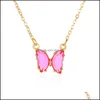 Pendant Necklaces Net Red Ins Glass Wind Crystal Butterfly Necklace Korean Version Of Super Fairy Fantasy Transparent Staine Vipjewel Dhuxv