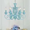 Pendelleuchten Moderne klassische Eisenlampe Blau Weiß Rosa E14 Kerzenlicht LED Kronleuchter Beleuchtungskörper für Wohnzimmer Schlafzimmer EsszimmerP