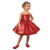 2022 Red Lace Flower Girls Dresses For Weddings Jewel Neck Princess Satin Sequined High Low Little Girls Pageant Dresses With Bow 5498636