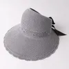 Casquette d'ombrage pliable pour femmes, chapeau d'été creux respirant à large bord, avec nœud en paille, chapeaux de fête par mer RRB14963