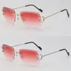 2022 luxe diamant coupe lentille avec C décoration cadre lunettes de soleil femme or 18 carats sans monture lunettes de soleil homme grand carré lunettes UV400 Design modèle lunettes mâle et femelle