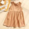 Robe en coton et lin sans manches pour filles 2022 Summer New Children Casual Vintage Robes Toddler Baby Girl Clothes TZ15 G220428