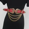 Gürtel Doppelte Vintage geschwungene Metallschnallen PU-Taillengürtel für Frauen mehrschichtige Ketten-Ketten Designer Korsett Kleiderweste Bandbandbelts