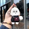 Brand Teddy Dog Keychains Rabbit päls boll spänne nyckelkedja mode plysch läder bilnycklar ringhållare kvinnor nyckel smycken gåva a236q