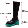 Boots Luxury Brand Designer Knee-High Boots Women Natural Genuine Leather Heels Heels Goth Boots Shoes 2021 Winter Round Toe Shoes 42 G220813