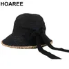 Hoaree Sun Hatts for Women Straw Hat Bow Raffia Womens Sun Hat Wide BreM Bucket Cap High Quality Ladies Summer Beach Hat 220607