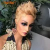 Pixie Cut Short Bob Wavy Wig 100% человеческие волосы нет кружевные фронтальные парики для женщин натуральный черный цвет