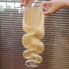 613 Blonde Human Hair Transparent 4x4 Lace Closure Brazilian Straight Pre Plucked With Bady Hair