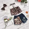 Barn designer kläder flickor sommarbutik kläder set baby leopard tryck topps paljetter shorts hårband kostymer avslappnad snörning västbyxor pannband kläder b24