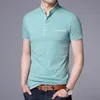 Modepolo skjorta herr sommar mandarin krage smal passform fast färg knapp andningsbar polos casual män kläder d220615
