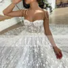 White A-line Lace Prom Dresses Princess Sleeveless Spaghetti Straps Sweetheart Appliques Sequins Elegant 3D Lace Floor Length Party Gowns Plus Size Custom Made