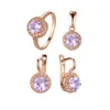 Boucles d'oreilles collier rond ensembles de bijoux 585 couleur or mode violet à la mode boucle d'oreille anneau pour femmes boucles d'oreilles