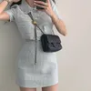 Kvinnor Summer Two 2 Piece Set Korean Style Elegant Single Breasted Tassel Short Sleeve Tops och High midje bodycon mini kjol 220602