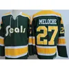 WSKT heren uit de jaren 70 California Golden Seals 27 Gilles Meloche 7 Reggie Leach Vintage Jersey gestikt witblauw groen geel alternatieve maat s-4xl