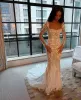 Sjöjungfru strandbröllopsklänningar med löstagbart tåg 2022 kvadrathals långärmad 3d blommig spets trumpet brudklänningar