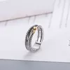 Rings Dy Twisted Two-color Cross Ring Women Fashion Platinum Plated Black Thai Silver Hot Selling Jewelry
