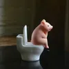 Cute Sitting on Toilet Animal Pig PVC Model Action Figure Decoration Mini Kawaii Toy for Kids Childrens Gift Home Decor 220704