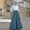 Этническая одежда 2022 Мусульманская элегантная юбка Исламский Дубай A-Line плиссированные турецкие сплошные половины платья Hight талия большие поворотные пуговицы