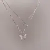Kedjor Fashion Silver Plated Shiny Zircon Buterfly Necklace Bohemian Double Layer Clavice Chain For Women Jewelrychains