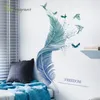 Creative Blue Feather Wall Stickers för vardagsrum sovrum bakgrund väggdekoration heminredning självhäftande vinylklistermärke 220510