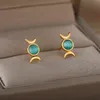 Mini Moon and Sun örhängen för kvinnor flickor rostfritt stål söta blå opal örhängen 2022 trend smycken par jul present l220819809305