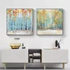 Soyut Huş Ağaçları Tuval Altın Folyo ile Resim Nordic Poster ve Baskı Duvar Sanatı Oturma Odası Ev Dekorasyonu