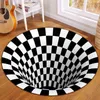 Mattor Trap Effekt Bottomless Hole Carpet Round Black White Grid Room Sovrum Anti-slip Golvmattor Heminredning Rugscarpets