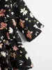 여자 플러스 사이즈 티셔츠 검은 꽃 인쇄 블라우스 여성 반 주름색 슬리브 소매 Peplum Tops 4XL 2022 여름 캐주얼 대형 대형 티셔츠 wo