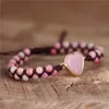 Charm Bracelets Rhodonite Heart And Beads Bracelet Boho String Braided Stretch Yoga Friendship Lover Femme Jewelry Gift DropshipCharm