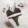 2-teiliges Set für Damen, sexy Leopardenmuster, Push-Up-BH, Tanga, zweiteilige erotische Dessous, Polyester, Babydoll-Unterwäsche, L220727