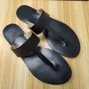 Women's Designer Leather Slippers Thong Sandals with Double Metal Flip Flop and Rubber Sole for Beach