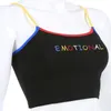 Summer Women Crop Top Cropped Ladies Spaghetti Strap Elastic Camisole Sexy Emotional Letter Embroidery Tank Tops 220607