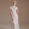 2022 Vestido de noiva kanten trouwjurken voor vrouwen mouwloze kralen met hoge nek kristallen bruidsjurken mariage bruid jurken cps1990