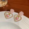 Koreaanse trendy roze hars bloem dangle oorbellen voor vrouwen meisjes elegante parel hart pendientes sieraden geschenken