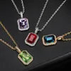 Hip Hop bijoux pour femmes solide carré couleur pierre pendentif Micro ensemble Zircon collier pour femmes