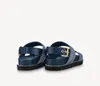 Paseo Comfort Flat Sandals Denim Straps Raised Rubber Soles Women Fashion Summer Beach Slides