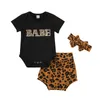 Kleidungssets Mode geboren Kleinkind Baby Mädchen Kleidung Leopardenmuster Kurzarm Strampler Tops Schleife Shorts Stirnband 3-teiliges Outfit-SetKleidung