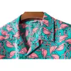 Élégant flamant rose imprimé hawaïen Aloha chemise hommes été nouveau court Sve plage chemises hommes vacances fête vacances vêtements