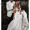 2022 Hochzeitskleid aus der Schulter, Flügelärmel, 3D-Blumenspitze, appliziert, herzförmig, individuelle Brautkleider, Vestido De Novia EE