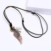 Feather Angel Wings Necklace Pendants Vintage Brown Leather Neckless For Women Men Jewelry Boys Necklace
