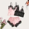 Women's Sleepwear Bra Stain Thong Pajamas Women Shorts Lace Lingerie Wireless Camisole 3PC Set Sexy Nighties For WinterWomen's