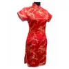 الفساتين غير الرسمية بورجوندي التقليدية الفستان الصيني Mujer Vestido Womens Satin Mini Cheongsam Qipao S M L XL XXL XXXL 4XL 5XL 6XL J4037