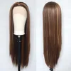 Brown Highlight Lace Front Wig 20Inch Human Hair Pre Plucked Ombre Highlighted Silky Straight 13x4 Dark Roots 150% Density Black Colored Hair for Women