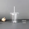 Bicchieri Bicchiere trasparente con cannuccia Bicchiere a doppia parete Ghiaccio freddo Frullato Tè Riutilizzabile Tazza Tazza Tazze da caffè in plastica da viaggio 20220601 D3