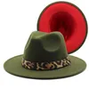 Berets Fashion Winter Patchwork Felt Hat Women Men Wide Brim Wool Jazz Fedora Hats Panama Trilby Cap Trend Hatberets Wend22