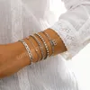 Länkkedjor armband set bokstav e charm armband för kvinnliga kristall tennis armband bangles handled smycken gåva