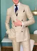 Men's Suits & Blazers Wedding Men'S Suit Beige Double Breasted Check Slim Fit Custom Size Elegant Dress Homme Gentleman Costume 2 Piece